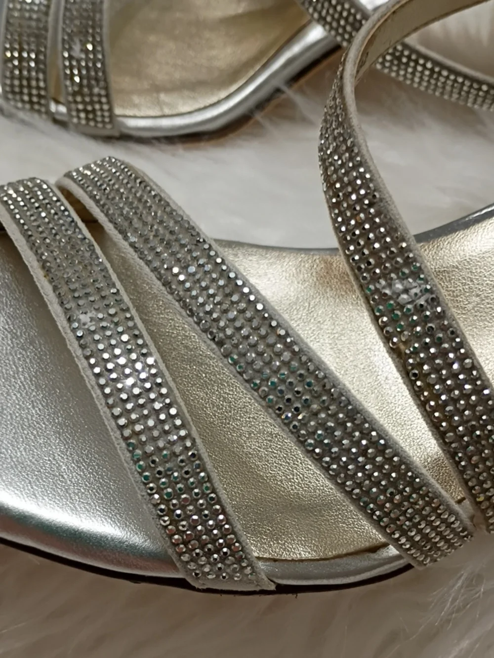 Naturalizer Metallic Strappy Low Block Heel Rhinestone Sandals - Silver Gold